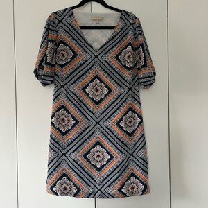 Banana Republic Navy and Orange Geometric Dress